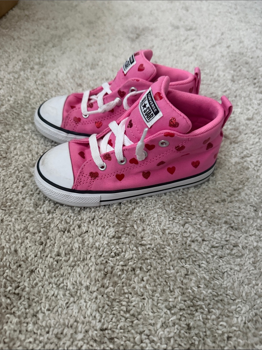 Converse Kids Hot Pink Heart High-Top Sneakers